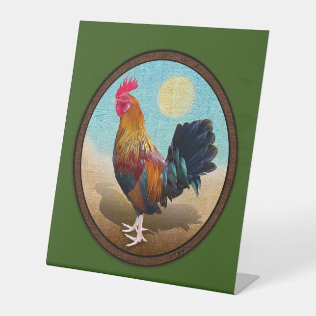 Key West - Gypsy Rooster Vintage Oval Pedestal Sign (Front)