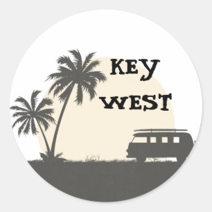 Key West Hippy Van and Surf Board in Moonlight Classic Round Sticker