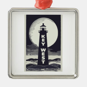 Key West Lighthouse Moon Metal Ornament