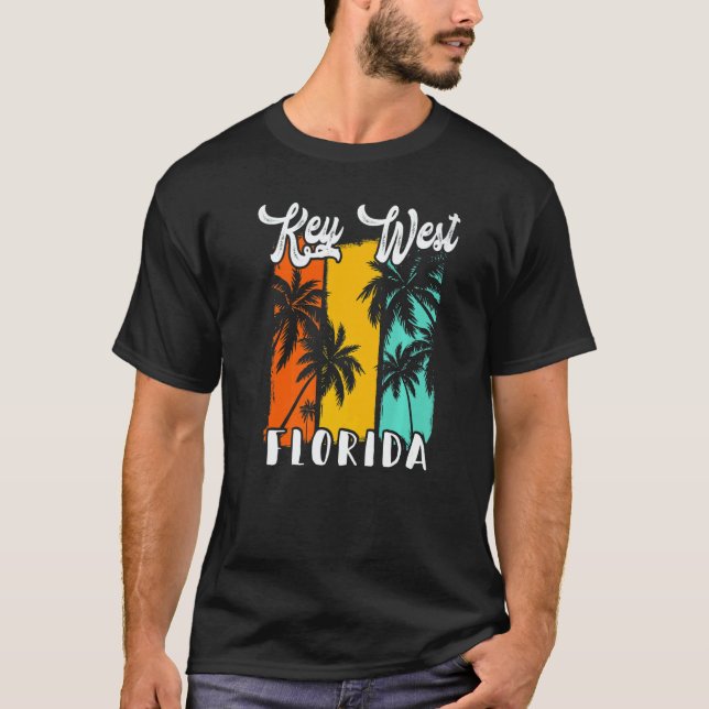 Key West Palm Trees Beach Florida Retro Vacation F T-Shirt (Front)