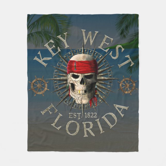 Key West Pirate Skull Fleece Blanket (Front)