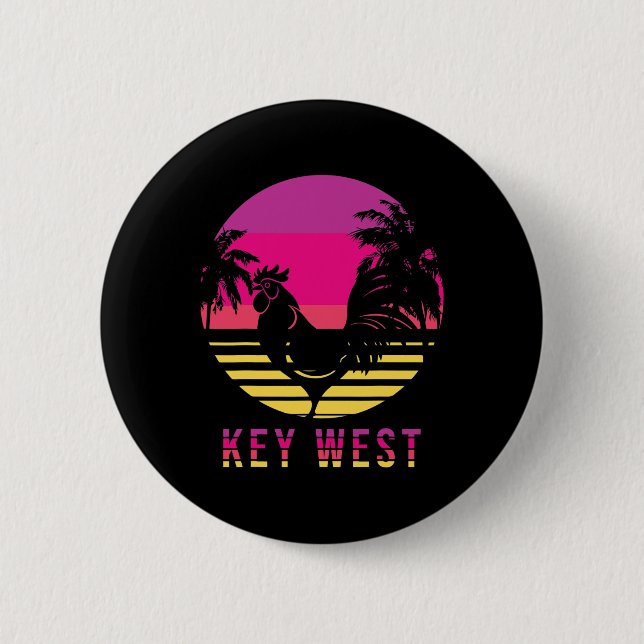 Key West Rooster Retro Colourful Chicken Graphic  2 Inch Round Button (Front)