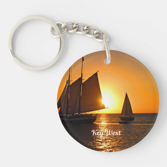 Key West, sunset and sailboats, Keychain (Front)