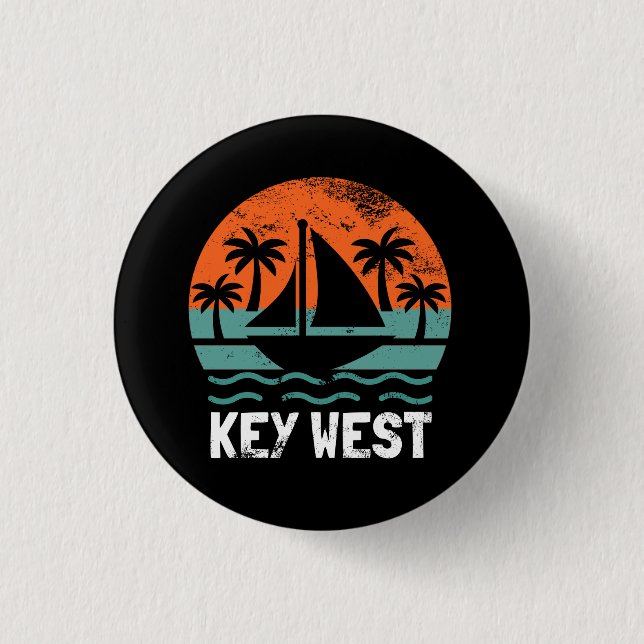 Key West Sunset Retro Vacation 1 Inch Round Button (Front)