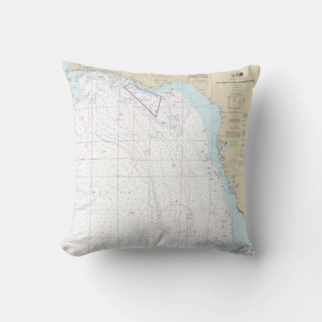 Key West to the Mississippi River Nautical Chart Throw Pillow (Front)