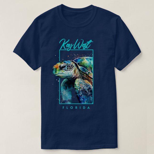 Key WestWatercolor Sea Turtle Portrait T-Shirt (Design Front)