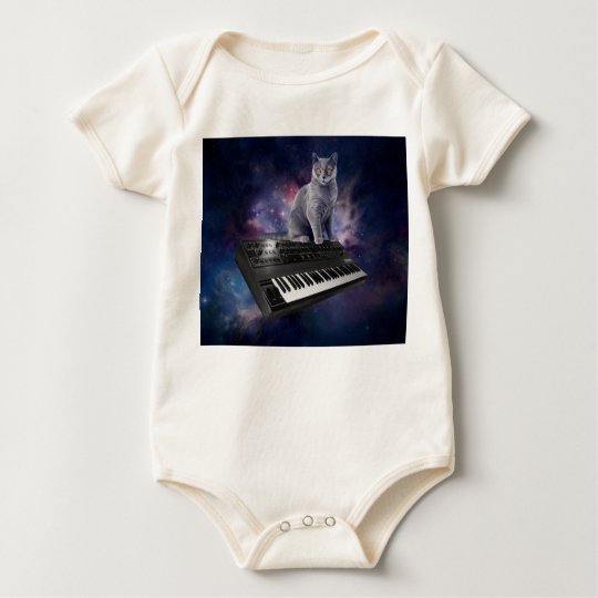 keyboard cat - cat music - space cat baby bodysuit