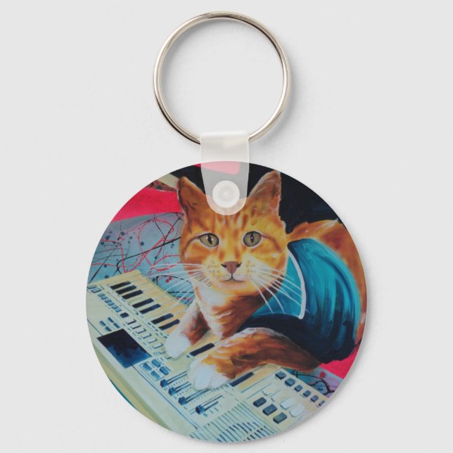 Keyboard Cat Painting Gear Keychain (Front)
