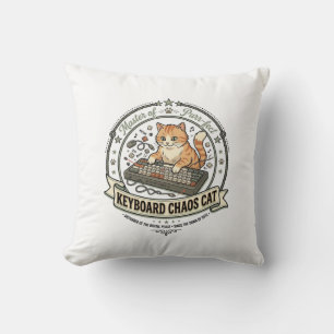 Keyboard Chaos Cat Keyboard Chaos Cat Vintage Vect Throw Pillow