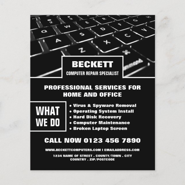 Keyboard, Computer Repair Specialist Advertising Flyer (Front)
