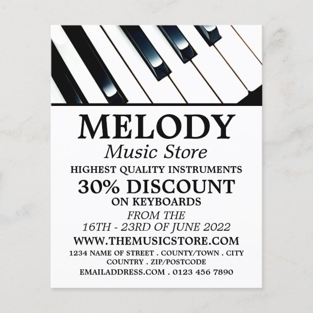 Keyboard Keys, Musical Instrument Store Flyer (Front)