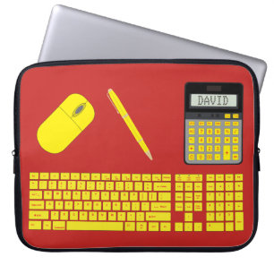 Keyboard, Mouse, Calculator and Pen graphic Laptop Sleeve