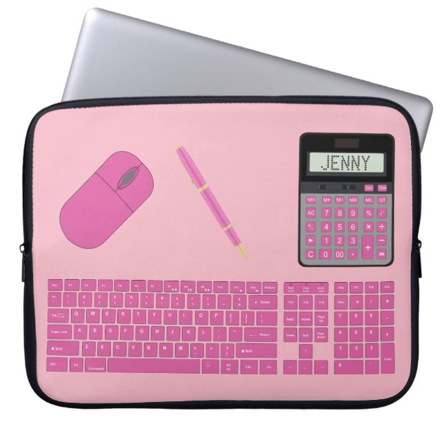 Keyboard, Mouse, Calculator and Pen graphic Laptop Sleeve (Front)