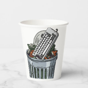 Keyboard on trashcan paper cups