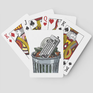 Keyboard on trashcan playing cards