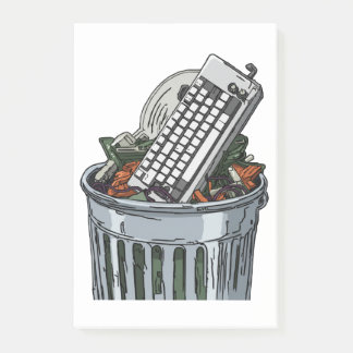 Keyboard on trashcan post-it notes