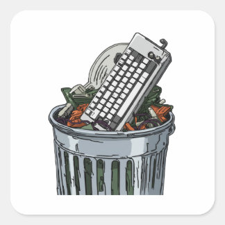 Keyboard on trashcan square sticker
