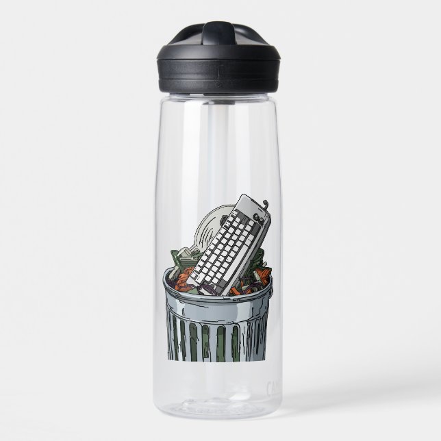 Keyboard on trashcan water bottle (Front)