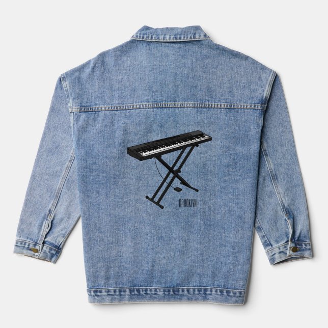 Keyboard piano cartoon illustration denim jacket (Back)