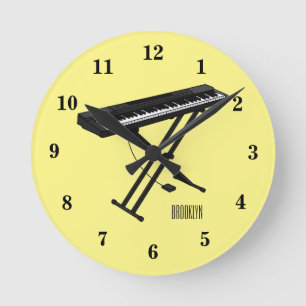 Keyboard piano cartoon illustration round clock