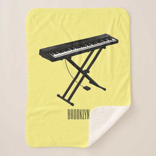 Keyboard piano cartoon illustration sherpa blanket (Front)