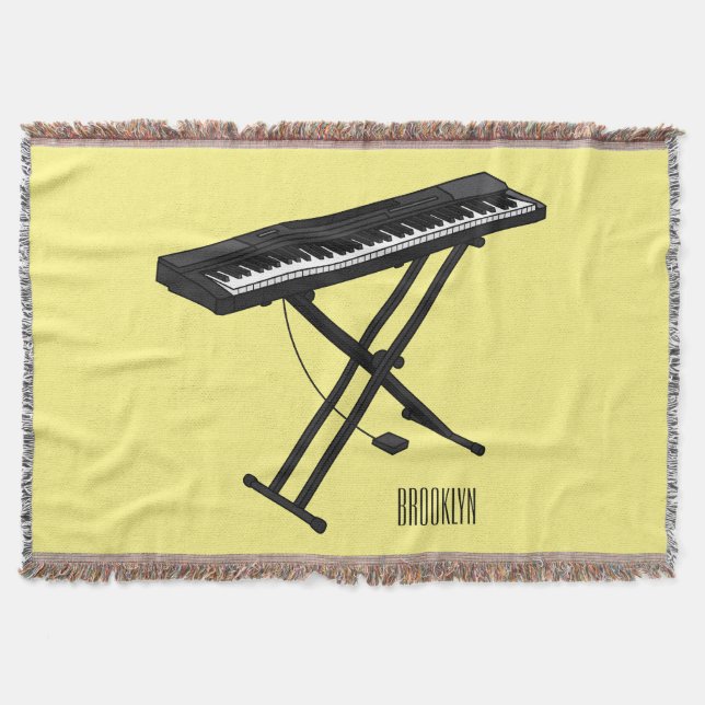 Keyboard piano cartoon illustration throw blanket (Front)
