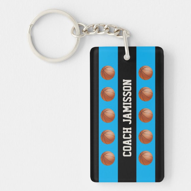 Keychain, Blue/Black for Basketball Coach, Player Keychain (Front)