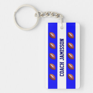 Keychain, Blue & White, for Football Coach/Player Keychain
