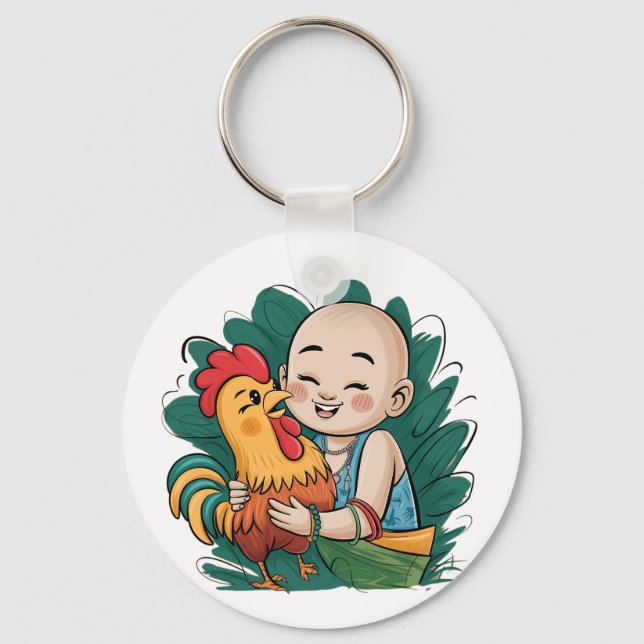 Keychain | Chloe Baby Hugs The Rooster (Front)