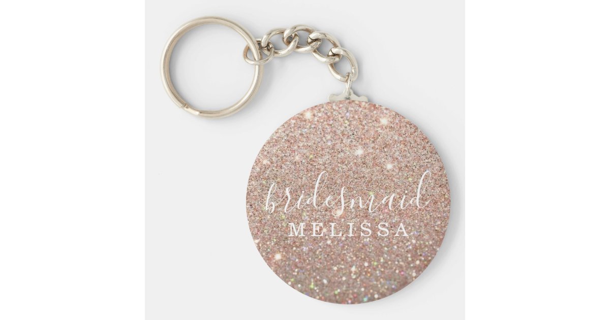 Keychain Glitter Bridesmaid Rose Gold Zazzle.ca