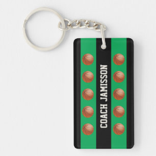 Keychain, Green/Black for Basketball Coach, Player Keychain