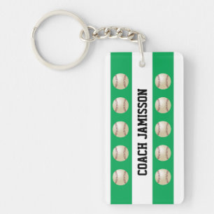 Keychain, Green & White, for Baseball Coach/Player Keychain