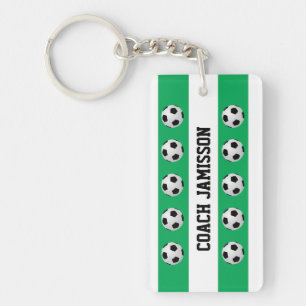 Keychain, Green & White, for Soccer Coach, Player Keychain