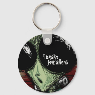 Keychain, I Brake For Aliens, Cute Cartoon Keychain