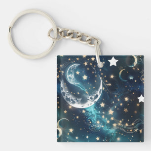 Keychain - Icy Blue Celestial Moon