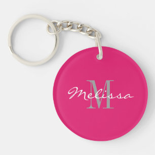 Keychain Intial Monogram Name Pink