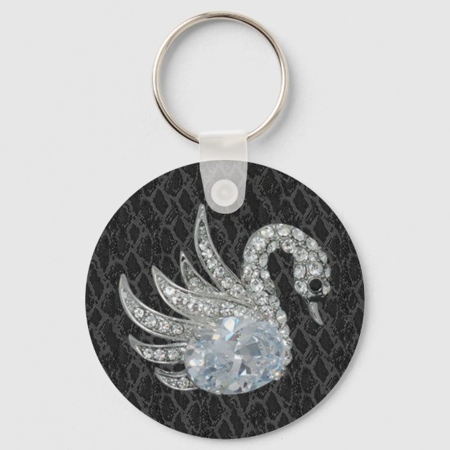 Keychain Jewel Swan Leather (017-047) (Front)