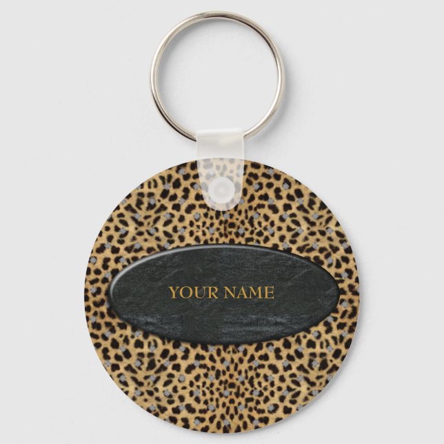 Keychain Leopard Stone Add Your Name (Front)