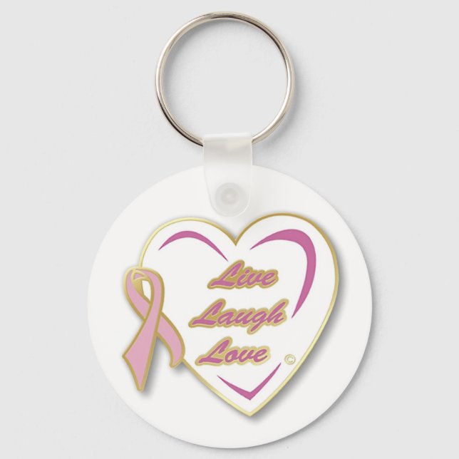 Keychain Live Laugh Love Pink ribbon pin (Front)