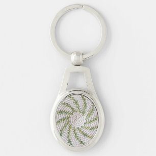Keychain (metal) - Green Spiral on White