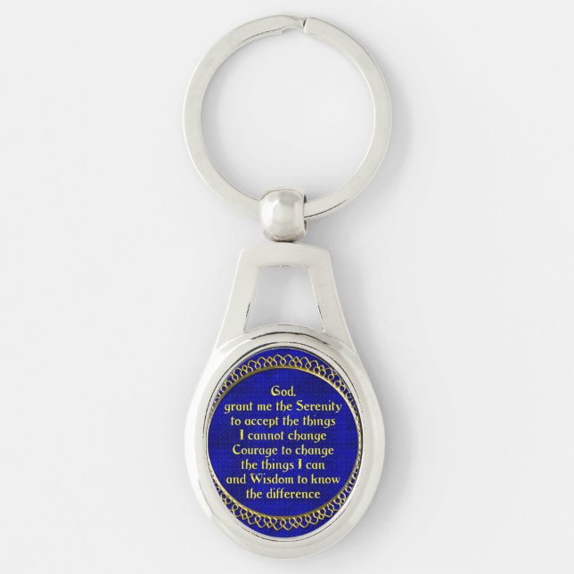 Keychain: Metal: Serenity Prayer Gold on Blue Keychain (Front)