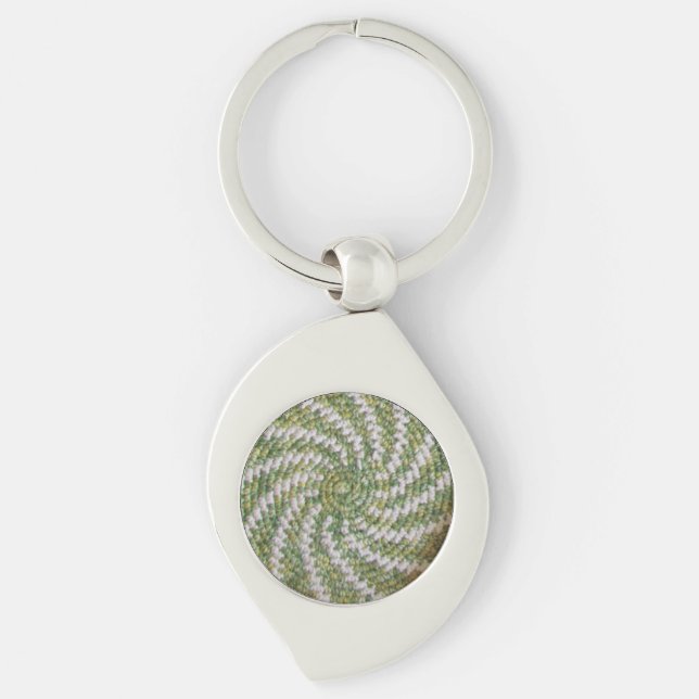 Keychain (metal) - White Spiral on Green (Front)