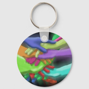 KEYCHAIN NEON FRIENDS GROUP STACKED TEAM HANDS