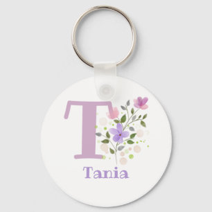 Keychain or Key Fob in a Floral Design with Name