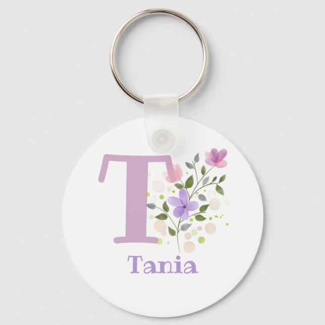 Keychain or Key Fob in a Floral Design with Name (Front)