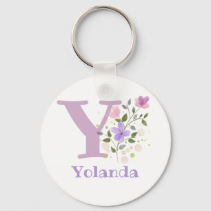 Keychain or Key Fob in a Floral Design with Name