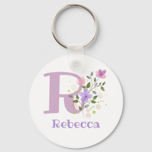 Keychain or Key Fob in a Floral Design with Name