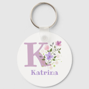 Keychain or Key Fob in a Floral Design with Name