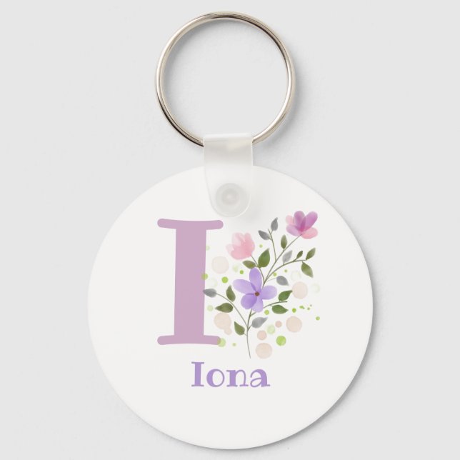 Keychain or Key Fob in a Floral Design with Name (Front)