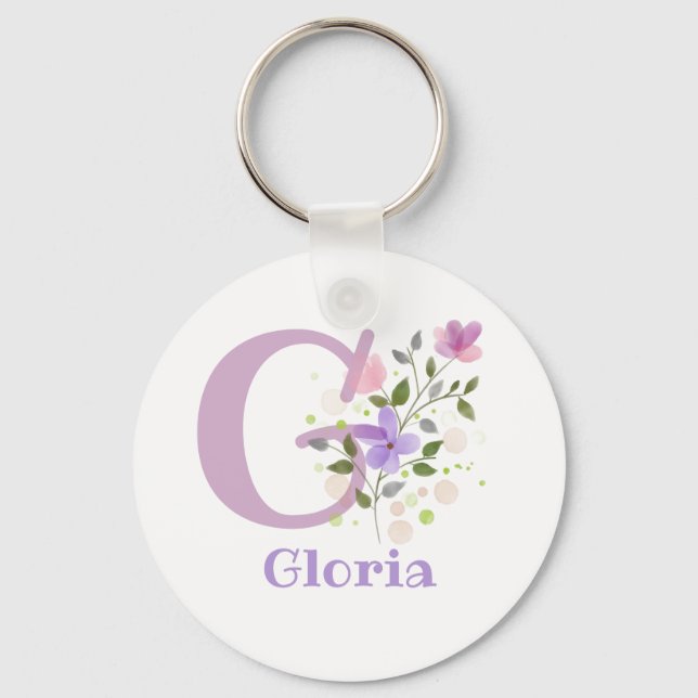 Keychain or Key Fob in a Floral Design with Name (Front)